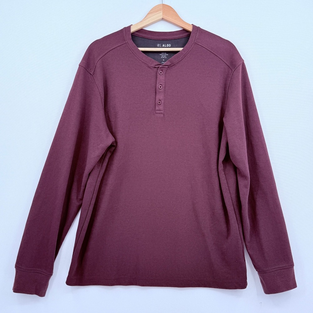 01.Algo Performance Henley Mens XL Burgundy Waffle Knit Gorpcore Athletic Top